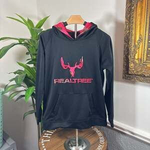 Realtree Women's Black and Pink Camouflage Pullover Hoodie - S/M
